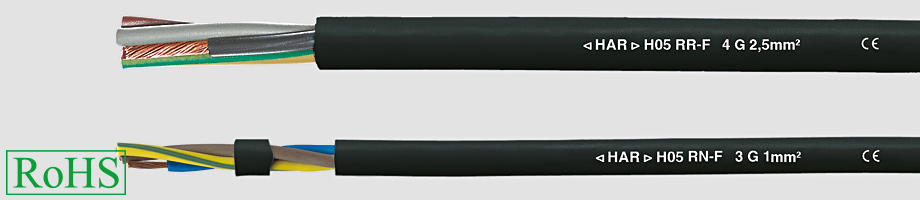 Przewody H05RN-F 300/500V izolacja żył i opona z gumy, czarne